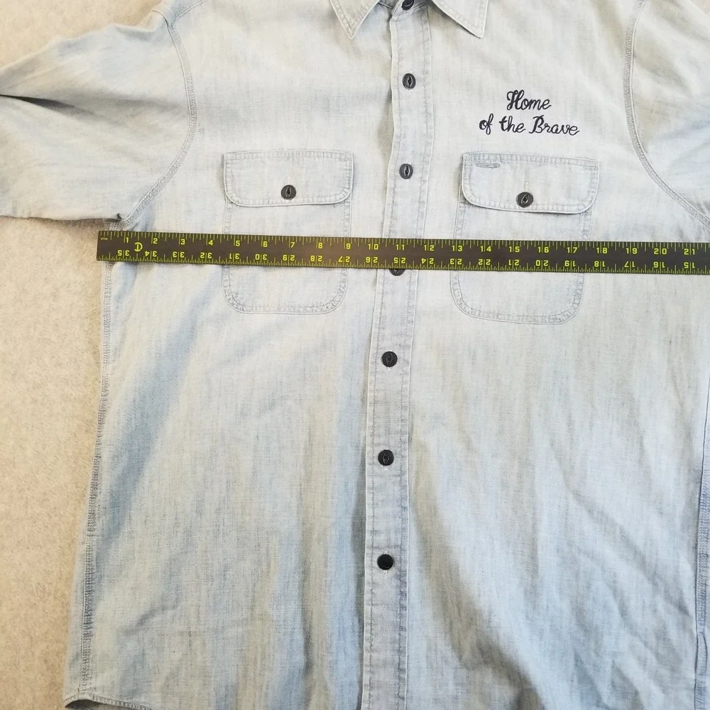 Polo Ralph Lauren Shirt Mens M Blue Denim Embroidered Eagle Brave American Flag